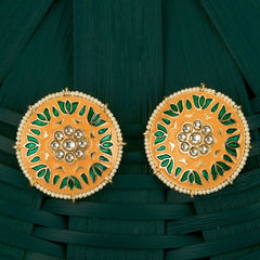 Gold Rodium Polish Beige and Brown color Earrings in Brass studded with CZ Diamond, Pearl