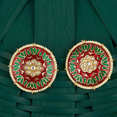 Gold Rodium Polish Beige and Brown color Earrings in Brass studded with CZ Diamond, Pearl