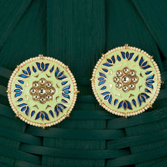 Gold Rodium Polish Beige and Brown color Earrings in Brass studded with CZ Diamond, Pearl