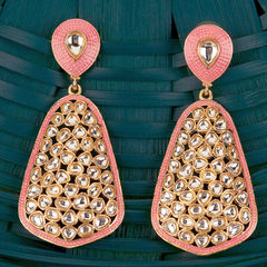 Gold Rodium Polish Beige and Brown color Earrings in Brass studded with CZ Diamond, Pearl