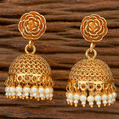 Gold Rodium Polish White and Off White color Earrings in Brass studded with CZ Diamond, Pearl