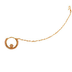 Gold Rodium Polish Beige and Brown color Nose Ring in Copper studded with Austrian diamond, Pearl