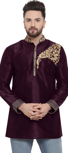 Purple and Violet color Kurta in Dupion Silk fabric with Embroidered, Thread work