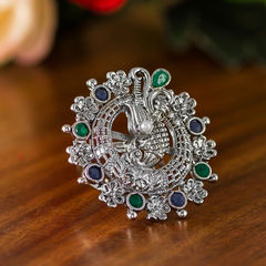 Silver Rodium Polish Blue, Green color Ring in Metal Alloy studded with CZ Diamond