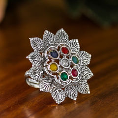 Silver Rodium Polish Multicolor color Ring in Metal Alloy studded with CZ Diamond