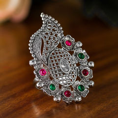 Silver Rodium Polish Multicolor color Ring in Metal Alloy studded with CZ Diamond