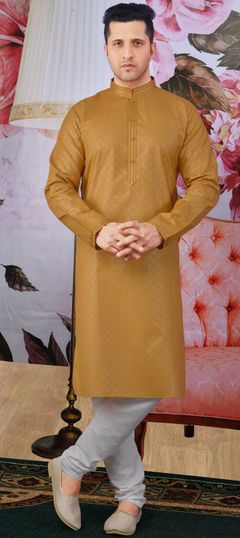 Beige and Brown color Kurta Pyjamas in Cotton fabric with Printed work