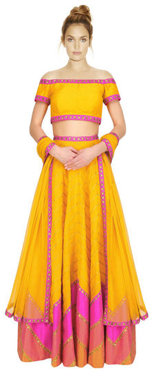 Yellow color Lehenga in Art Dupion Silk fabric with Sequence work