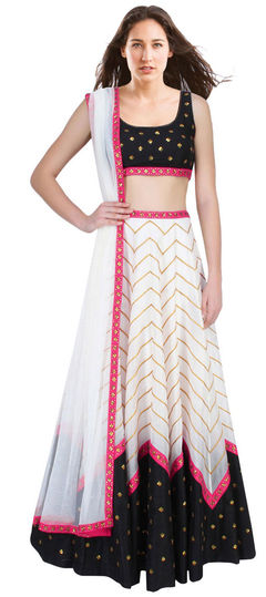 Black and Grey, White and Off White color Lehenga in Art Dupion Silk fabric with Sequence, Thread work