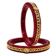 Gold Rodium Polish Red and Maroon color Bangles in Metal Alloy studded with Artificial