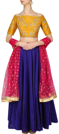 Festive, Reception Blue color Lehenga in Art Dupion Silk fabric with A Line Lace, Patch, Resham, Stone, Zari work : 1665750