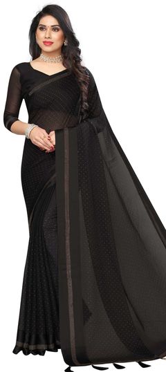 Black and Grey color Saree in Chiffon fabric with Stone work