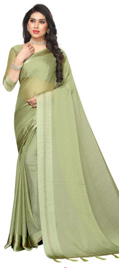 Green color Saree in Chiffon fabric with Stone work