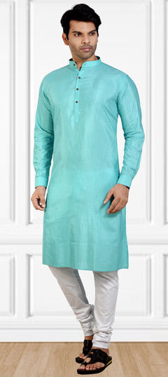 Blue color Kurta Pyjamas in Cotton fabric with Thread work