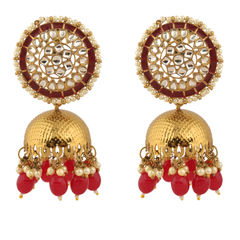 Red and Maroon, White and Off White color Earrings in Brass studded with CZ Diamond, Kundan & Gold Rodium Polish : 1669488