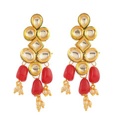 Red and Maroon color Earrings in Brass studded with CZ Diamond, Kundan & Gold Rodium Polish : 1669493