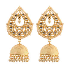 White and Off White color Earrings in Brass studded with CZ Diamond, Kundan & Gold Rodium Polish : 1669494