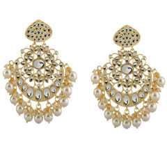 White and Off White color Earrings in Brass studded with CZ Diamond, Kundan & Gold Rodium Polish : 1669495