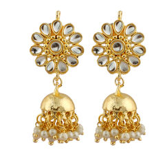 White and Off White color Earrings in Brass studded with CZ Diamond, Kundan & Gold Rodium Polish : 1669496