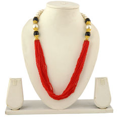 Gold Rodium Polish Red and Maroon color Pendant in Copper studded with Beads