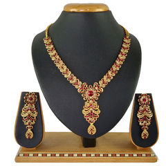 Gold, Red and Maroon color Necklace in Copper, Metal Alloy studded with CZ Diamond & Gold Rodium Polish : 1670253