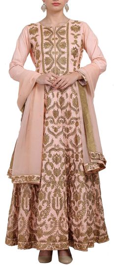 Festive, Reception Pink and Majenta color Salwar Kameez in Dupion Silk fabric with Abaya Embroidered, Stone work : 1670878