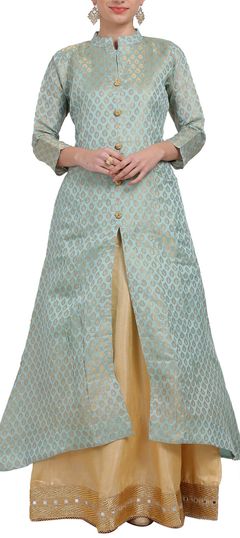 Festive, Reception Blue color Long Lehenga Choli in Chanderi Silk fabric with Lace work : 1670887