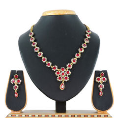 Red and Maroon color Necklace in Copper, Metal Alloy studded with Austrian diamond & Gold Rodium Polish : 1671164