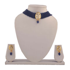 Blue color Necklace in Copper studded with Cubic Zirconia & Gold Rodium Polish : 1671651