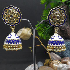 Gold Rodium Polish Blue color Earrings in Metal Alloy studded with Pearl