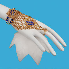 Gold Rodium Polish Blue color Haath Paan in Metal Alloy studded with CZ Diamond