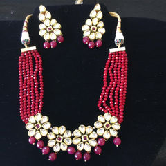 Gold Rodium Polish Pink and Majenta, White and Off White color Necklace in Metal Alloy studded with Kundan