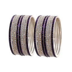 Gold Rodium Polish Purple and Violet color Bangles in Brass studded with CZ Diamond