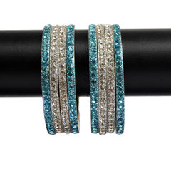 Gold Rodium Polish Blue color Bangles in Brass studded with CZ Diamond