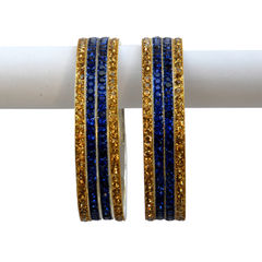 Gold Rodium Polish Blue color Bangles in Brass studded with CZ Diamond