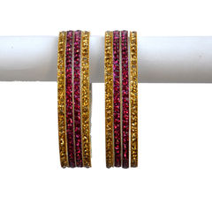 Gold Rodium Polish Pink and Majenta color Bangles in Brass studded with CZ Diamond