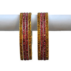 Gold Rodium Polish Pink and Majenta color Bangles in Brass studded with CZ Diamond