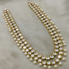 Gold Rodium Polish White and Off White color Necklace in Metal Alloy studded with Kundan