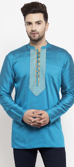 Blue color Kurta in Silk cotton fabric with Printed work