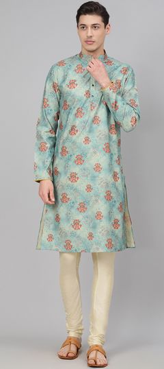 Beige and Brown, Blue color Kurta Pyjamas in Blended Cotton fabric with Floral, Printed work