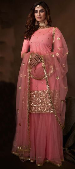 Pink and Majenta color Salwar Kameez in Net fabric with Embroidered, Sequence, Thread, Zari work