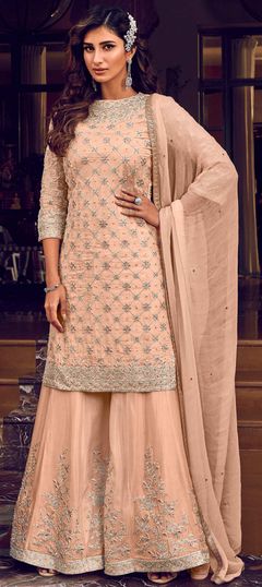 Pink and Majenta color Salwar Kameez in Georgette fabric with Embroidered, Resham, Sequence, Thread work