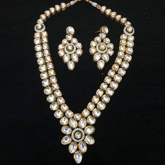 Gold Rodium Polish White and Off White color Necklace in Metal Alloy studded with CZ Diamond, Kundan