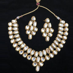 Gold Rodium Polish White and Off White color Necklace in Metal Alloy studded with CZ Diamond, Kundan