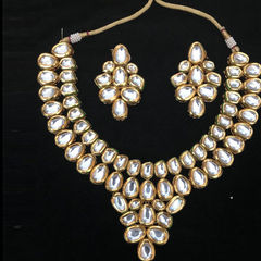 Gold Rodium Polish White and Off White color Necklace in Metal Alloy studded with CZ Diamond, Kundan