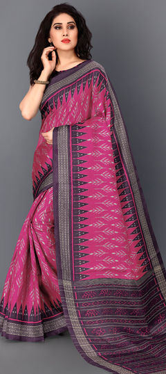 Traditional Pink and Majenta color Saree in Cotton fabric with Bengali, South Printed work : 1677758