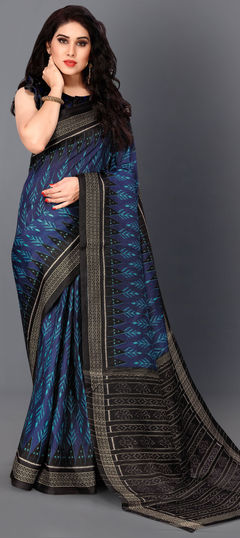 Traditional Blue color Saree in Cotton fabric with Bengali, South Printed work : 1677761