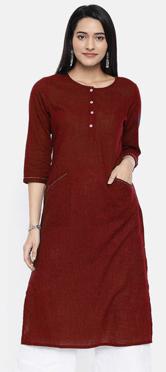 Red and Maroon color Kurti in Rayon fabric with Thread work