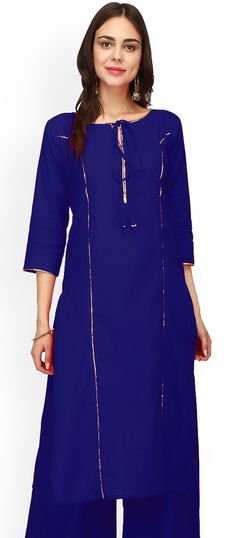 Blue color Kurti in Rayon fabric with Thread work