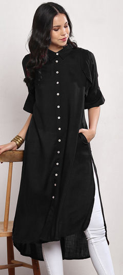 Black and Grey color Kurti in Rayon fabric with Thread work